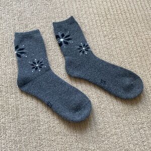 Long Socks Wool, long crew ankle socks dark grey, size 8, S/M